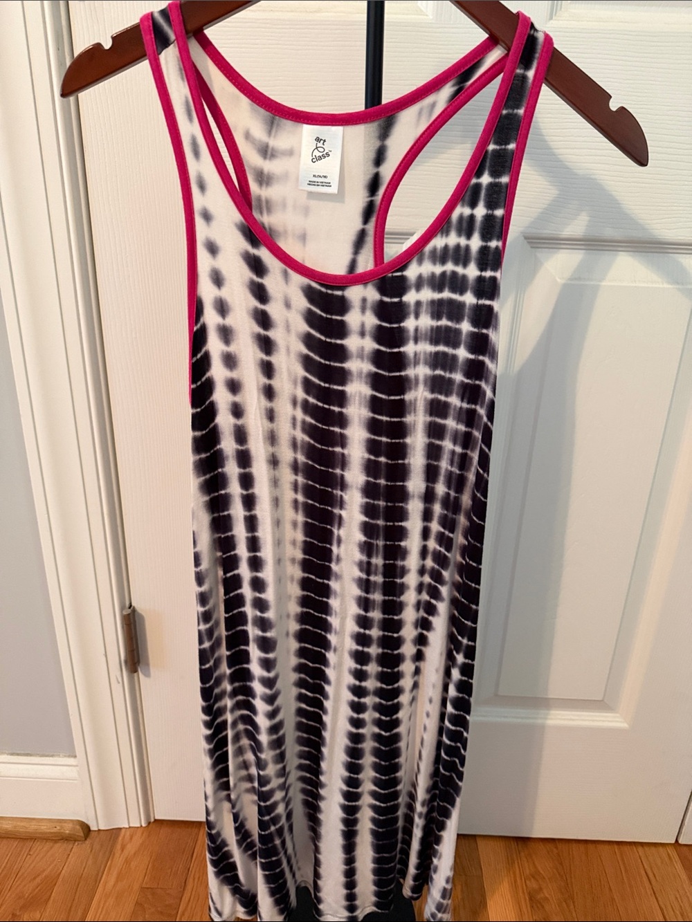 art class Black & White Tie-Dye Tank Dress with Pink Trim